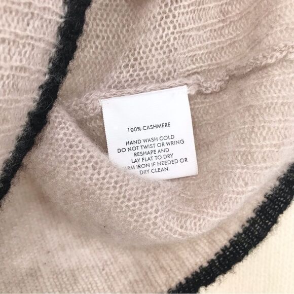 White + Warren Black Blush Cream 100% Cashmere Lightweight Striped Sweater - Picture 13 of 14
